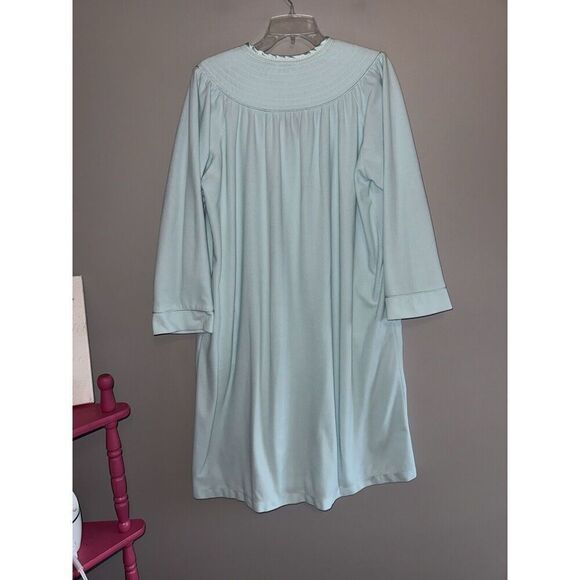 Vtg Barbizon Flannel Nightgown Robe House Coat Zip Cottage Prairie Blue Large - Picture 3 of 14